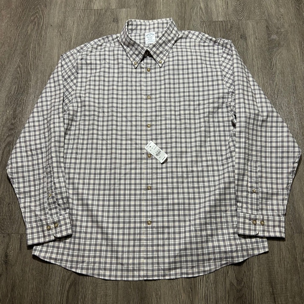 Brooks Brothers Button Down Shirt XXL Grey Plaid Regent Fit Long Sleeve New - Picture 2 of 7